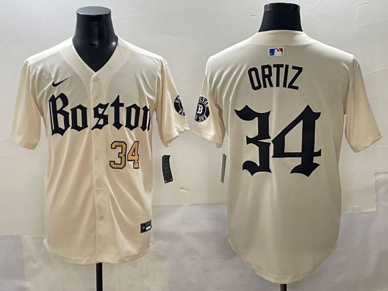 Men 2025 Boston Red Sox 34 Ortiz Cream Five generations Joint Name Nike MLB Jersey style 2